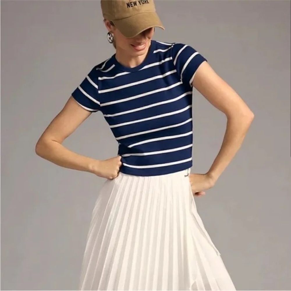 Maeve x Anthropologie Striped Short Sleeve Ribbed Baby Tee Women’s Medium Navy